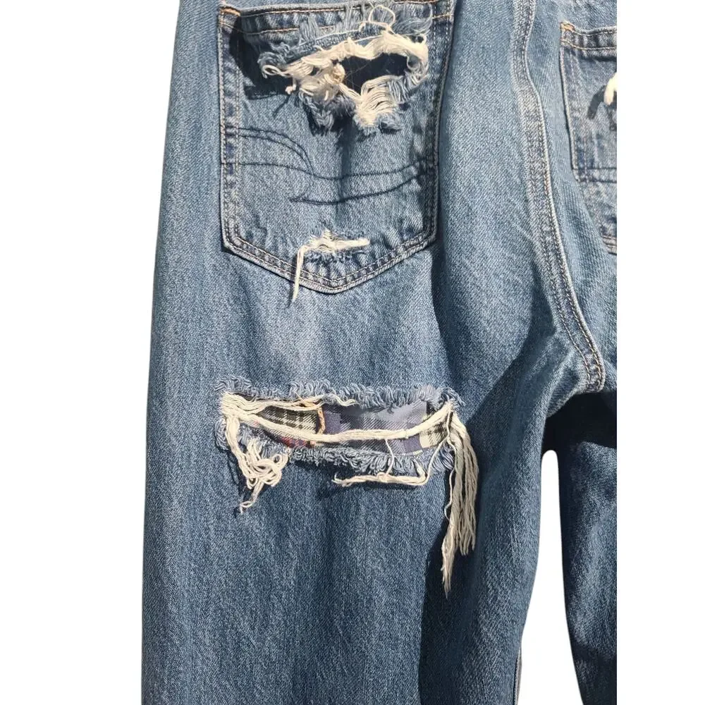 American Eagle Outfitters Ripped Blue Straight Leg Jeans - Picture 5 of 7
